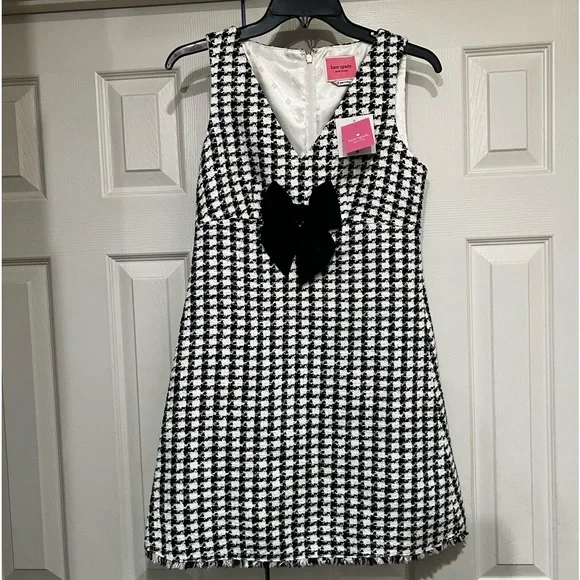 NWT KATE SPADE HOUNDSTOOTH BLACK MULTI TWEED DRESS SIZE 0 Mini